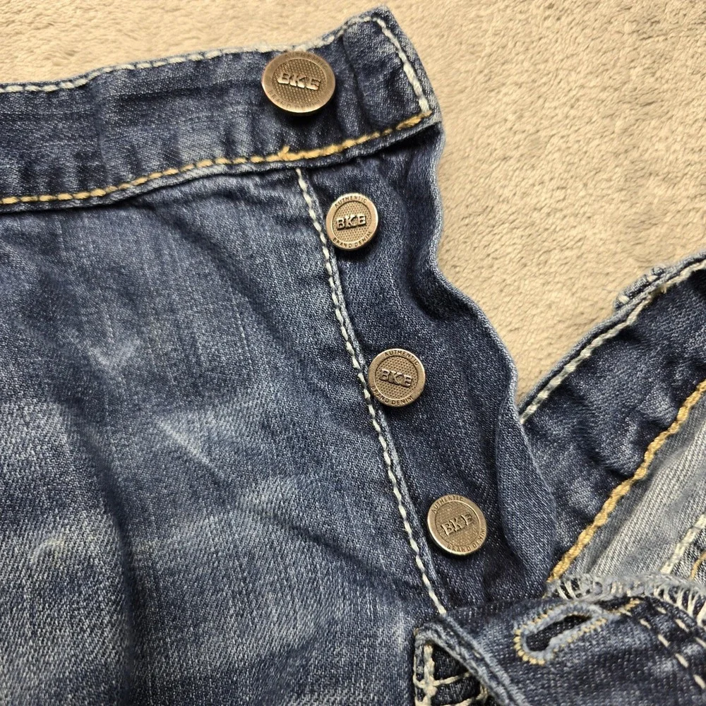 BKE Tyler Mens Distressed Straight Leg Jeans 38R Blue Button Fly ABM4298‎